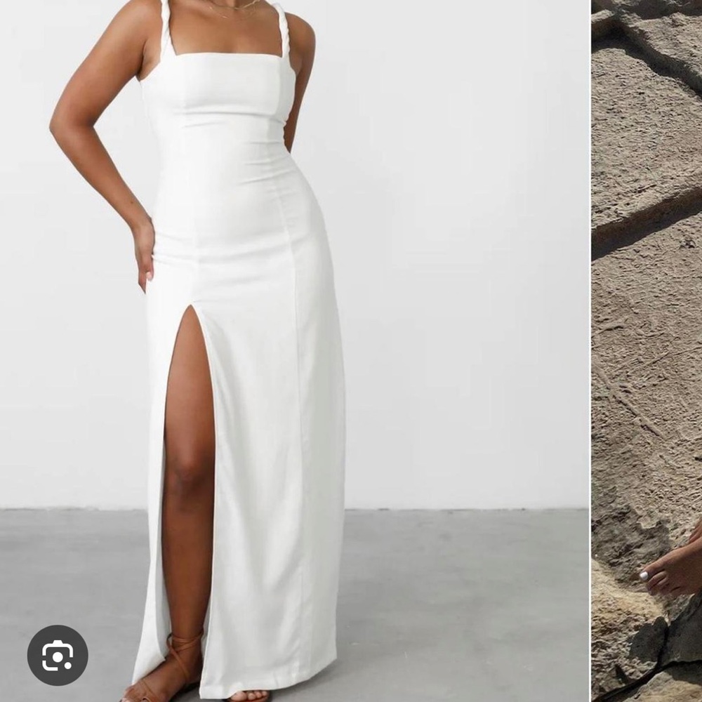 Charcoal Clothing White Maxi Dress with Slit